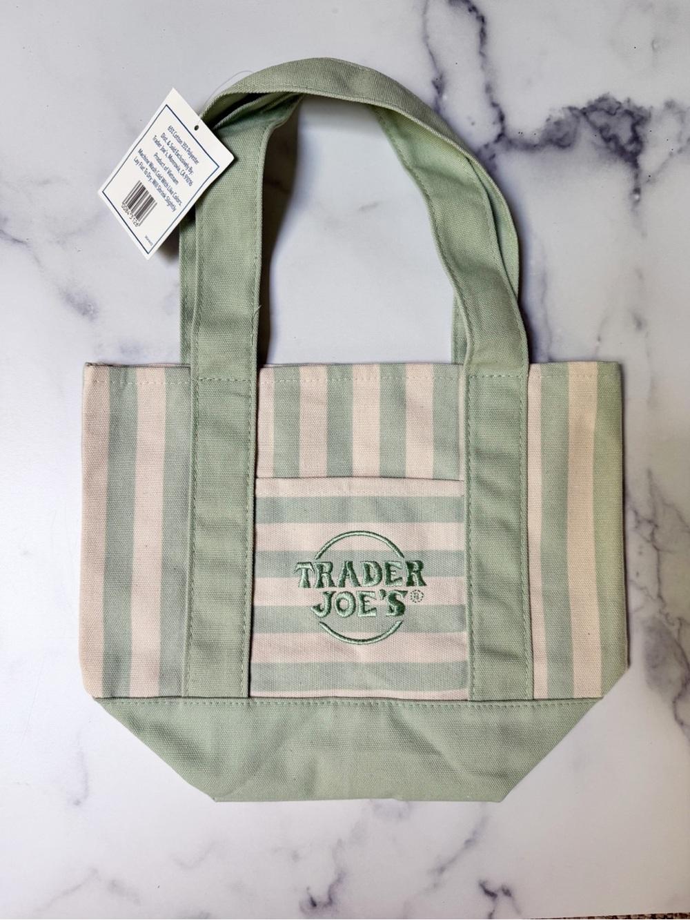 Trader Joe’s Striped Mini Tote, Green Canvas Tote Bag
